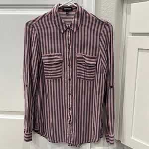 Express Portofino Button Down Shirt - Mauve and Gray Stripe, Small